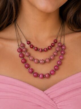 New York & Company Pink Beaded Silver-tone Multi-Strand Necklace